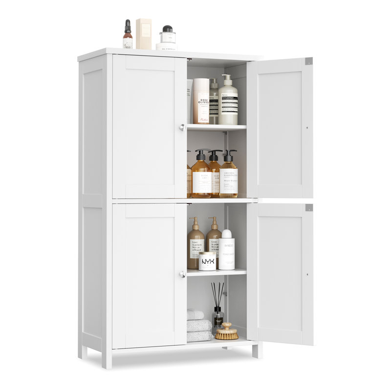 42.6" H Floor Storage Cabinet, Freestanding Cabinet With 4 Doors, White