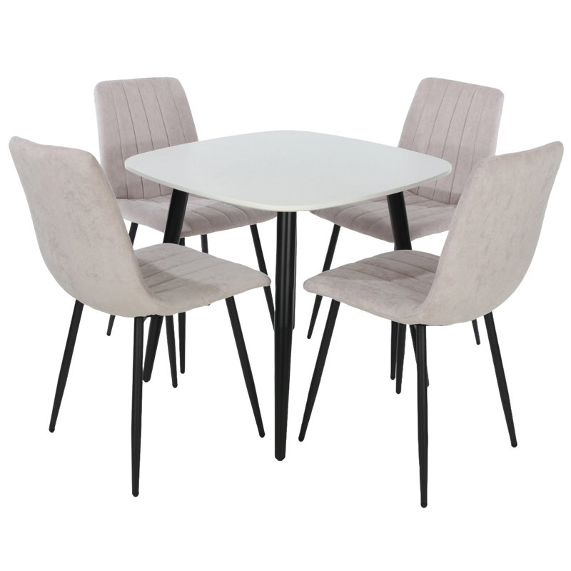 Sisquoc 800mm Square Table & 4 Fabric Chair Set, Platinum, Grey