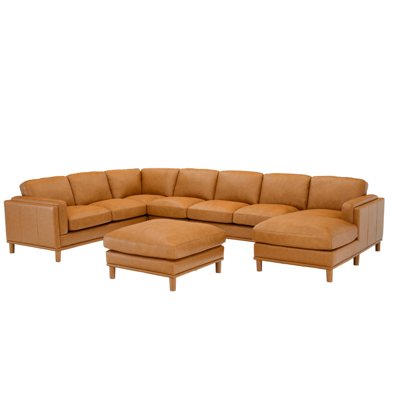 Jaxton Upholstered U-Shaped Sectional, Ginger Leather Match, 34" H x 148" W x 96" D