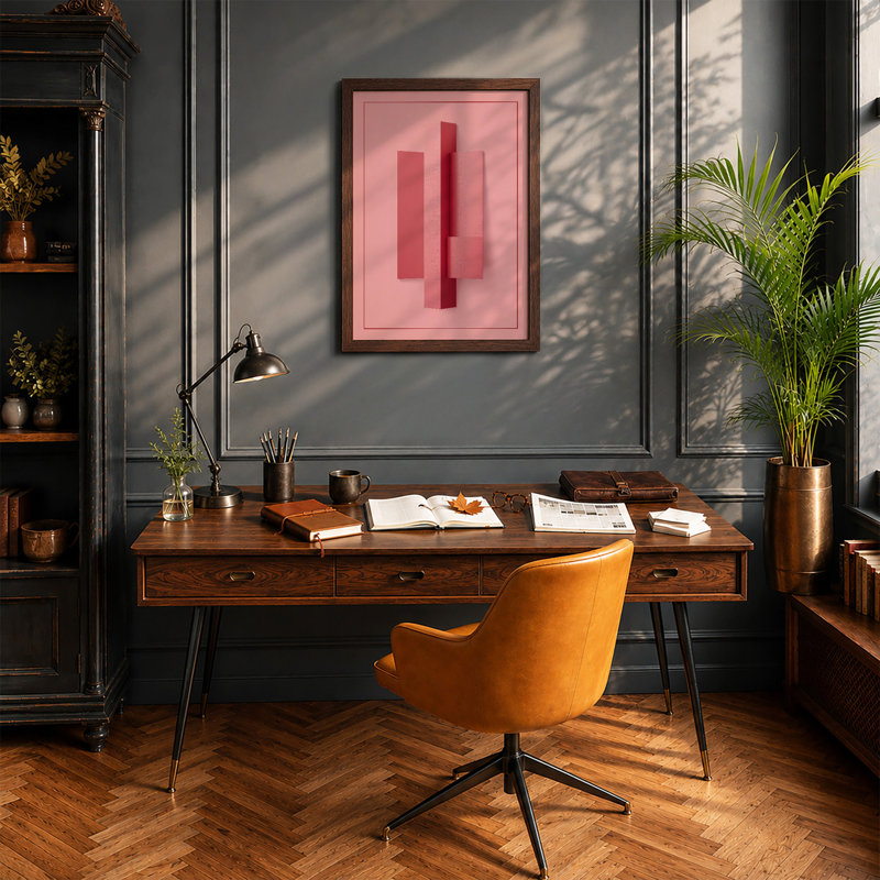 Stacked Forms In Rose Geometric - Print, Walnut, A4 - 29.7 x 21.0 cm