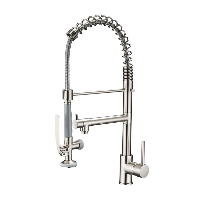 Brushed Nickel Single Handle Kitchen Sink Faucet - Modern With Pull Down Hot And Cold For Commercial Application