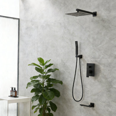 Swiveling Wall Mount Tub Filler Faucet With Handheld Shower