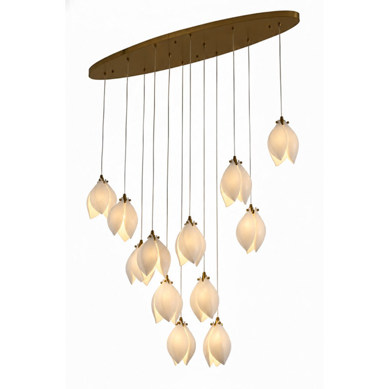 12-Light Bronze Single Pendant With A Cream Ceramic Flower