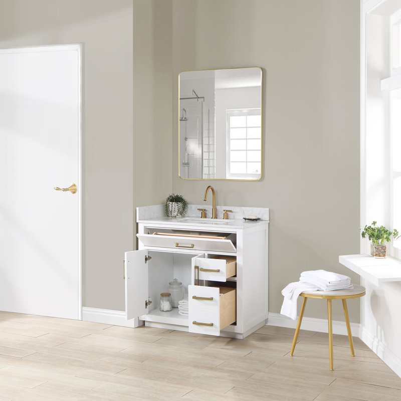 Gavino 36" Single Bathroom Vanity Set with Mirror, Gold, White