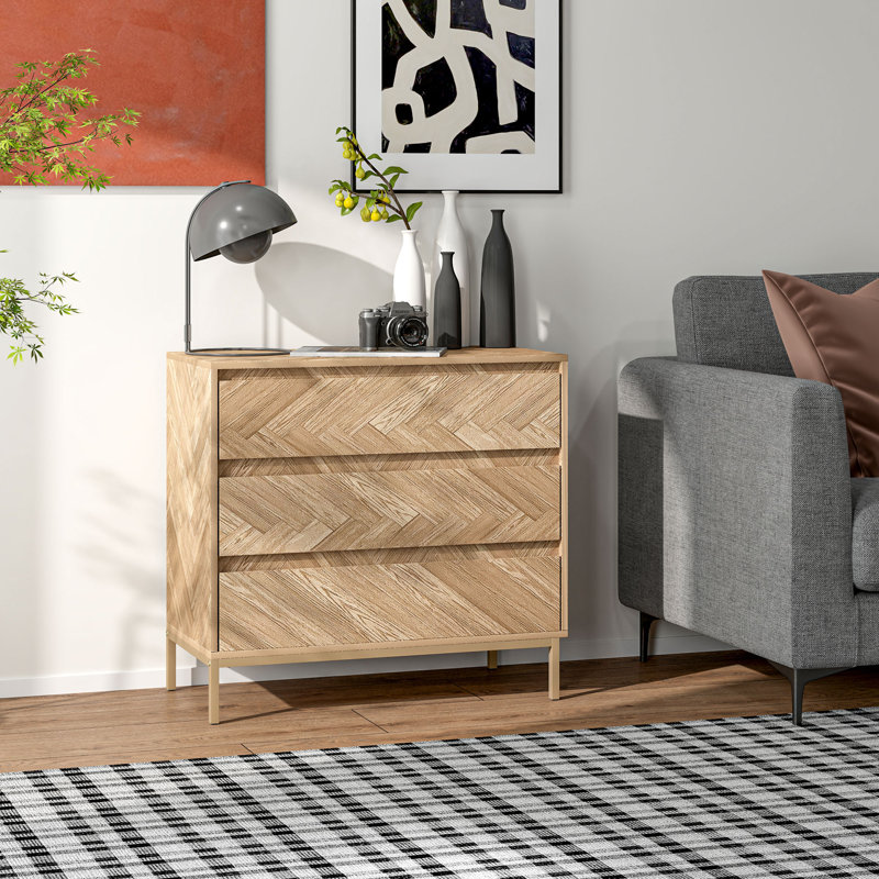 Commode à 3 tiroirs pour couloir, commode en bois naturel