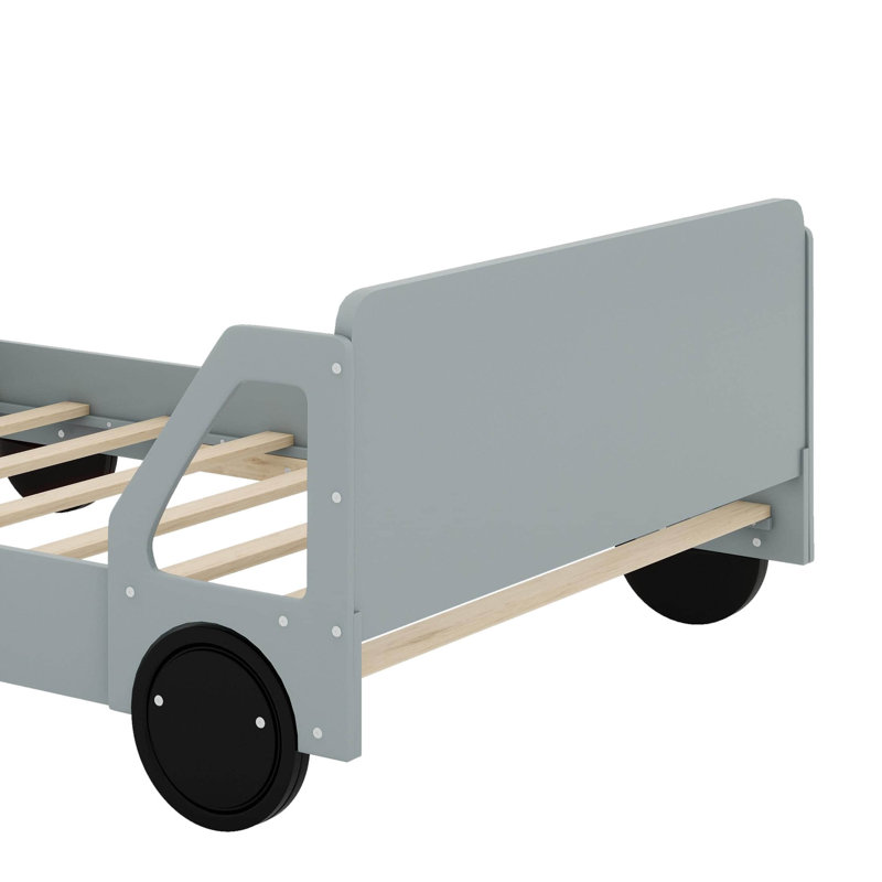 Lit plateforme en forme de voiture avec roulettes, Gris, Lit double
