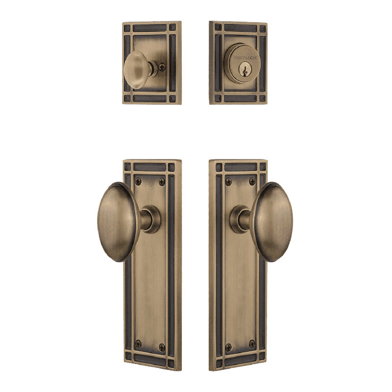 Nostalgic Warehouse Mission Entry Set with Homestead Knob, Antique Brass, 2 3/8"