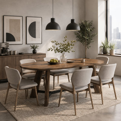 70.86" Oval Rustic Wood Dining Table for 6-8 People, Industrial Farmhouse Kitchen Table with Angled Wood Legs & Black Metal Cross Support, Thick 1.37" Tabletop Dinner Table