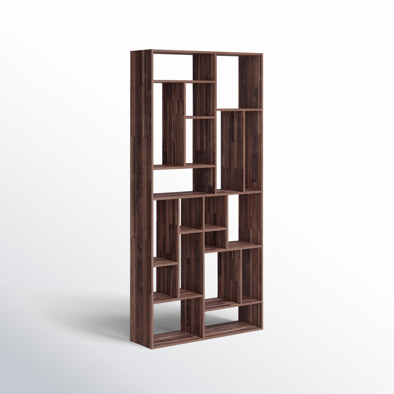 Woodroe 86" H x 41" W Solid Wood Geometric Bookcase, Brown