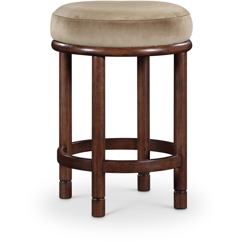 Tabouret de comptoir en velours Monette, Velours beige, Noir