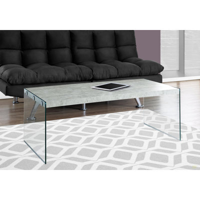 Table basse, accent, cocktail, rectangulaire, salon, L 44 po, stratifié, verre trempé transparent, contemporain, moderne