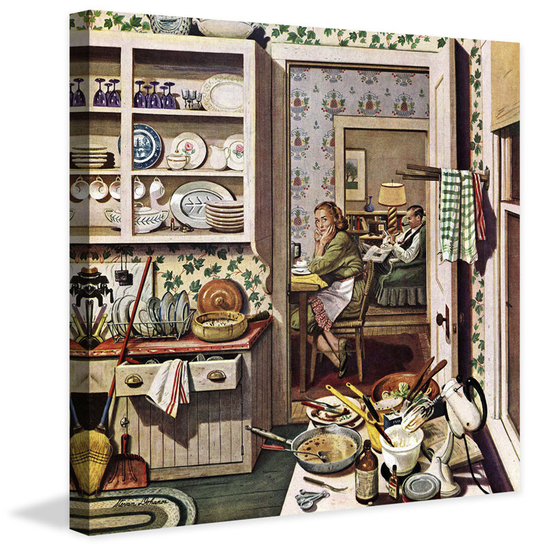 Reproduction d’art sur toile tendue, "après dîner vaisselle" par stevan dohanos, H 18 po x l 18 po