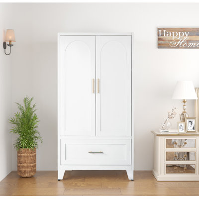 60.16"  Metal  Wardrobe Armoire With  Drawer And Hanging Rod
