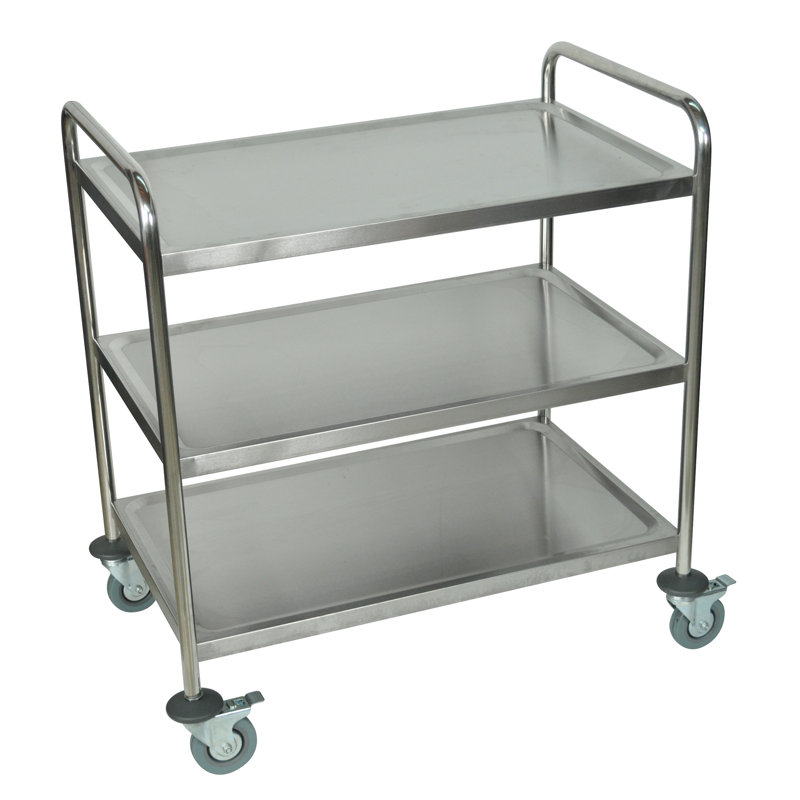 Silver Stainless Steel 3-Shelf Utility Cart with Raised Edges