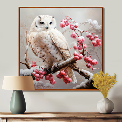 Snowy Owl Winter Blooms Perch II - hibou, art mural animal