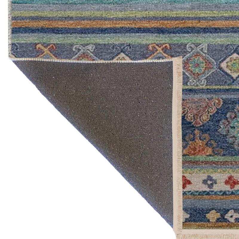 Tapis décoratif multicolore à motifs bleus multicolores