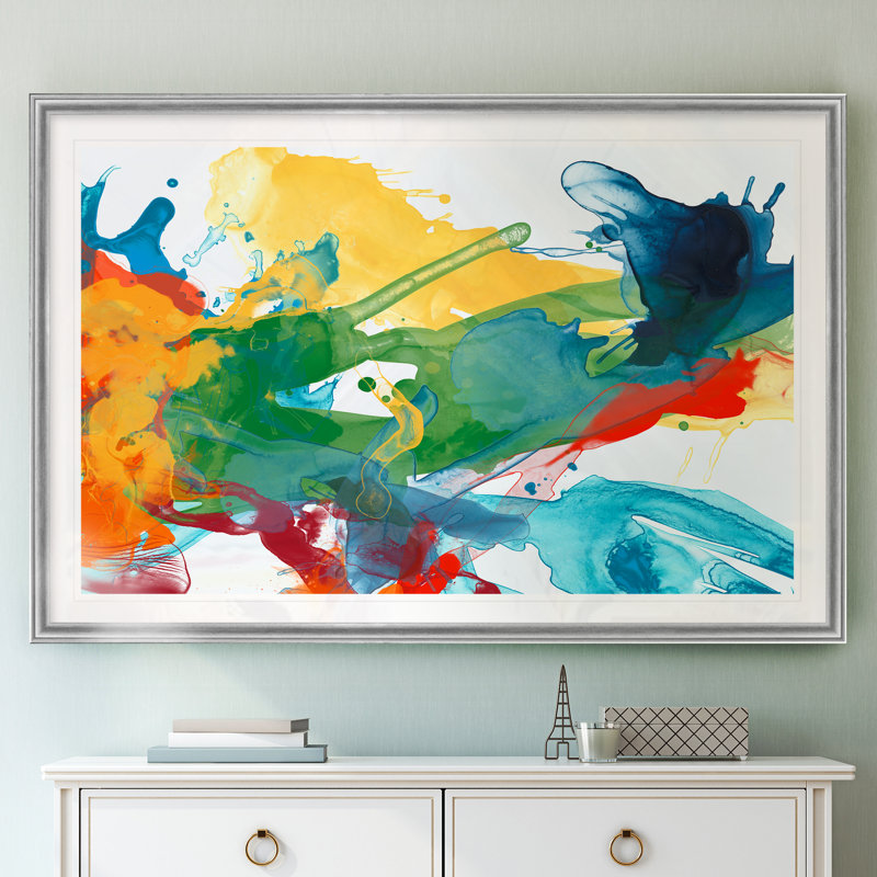 " Primary Abstract I ", 26.5" H x 36.5" W x 1.5" D, Silver
