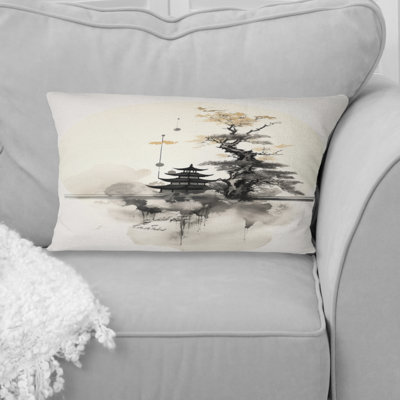 Asian Art Samurais Landscape II - Asian Art Printed Throw Pillow