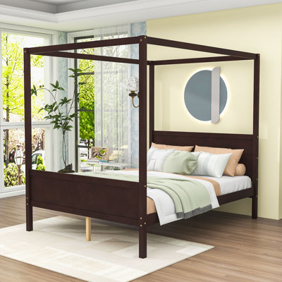 Lit plateforme à baldaquin en bois
