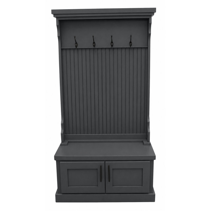 Brandley Hall Tree 37.5'' Wide with Bench and Shoe Storage, Gray