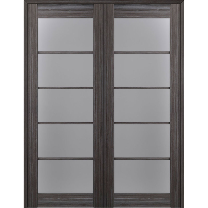 Gray Oak Frosted Glass Wood Composite Double Prehung French Door