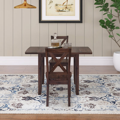 3-Piece Wood Drop Leaf Dining Table Set With Two Foldable Sides,2 X-Back Chairs For Small Places,Easy To Assembly