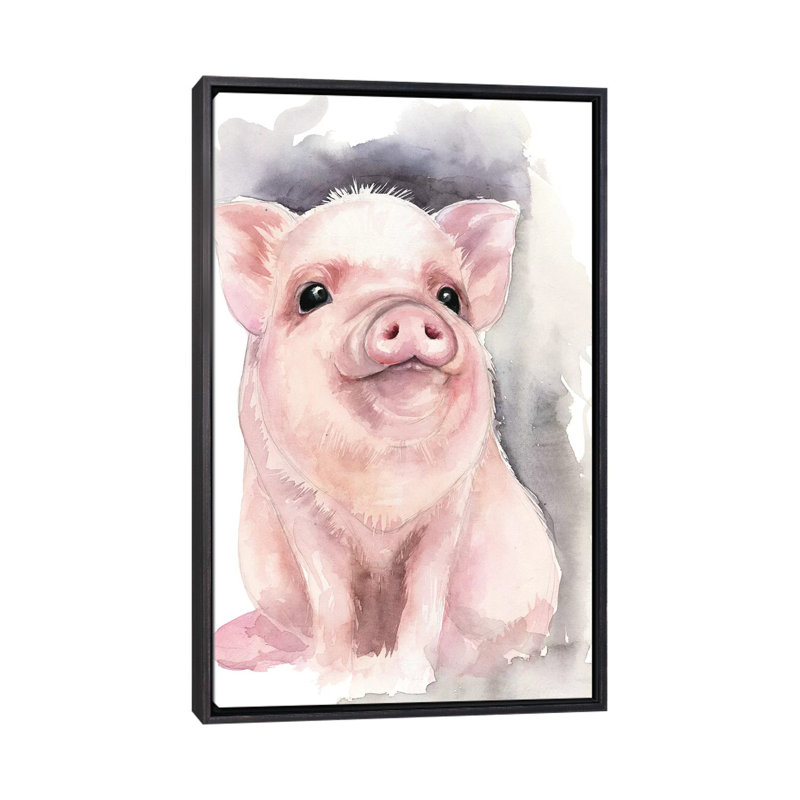 Décoration murale cochon pour enfants, H 26 po x l 18 po x 1,5 po, Toile avec cadre noir patiné