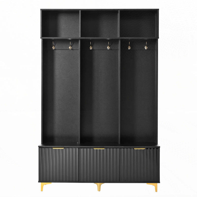 Arbre d'entrée de 49,62 po de largeur avec banc et rangement pour chaussures, Noir, noir, noir, noir