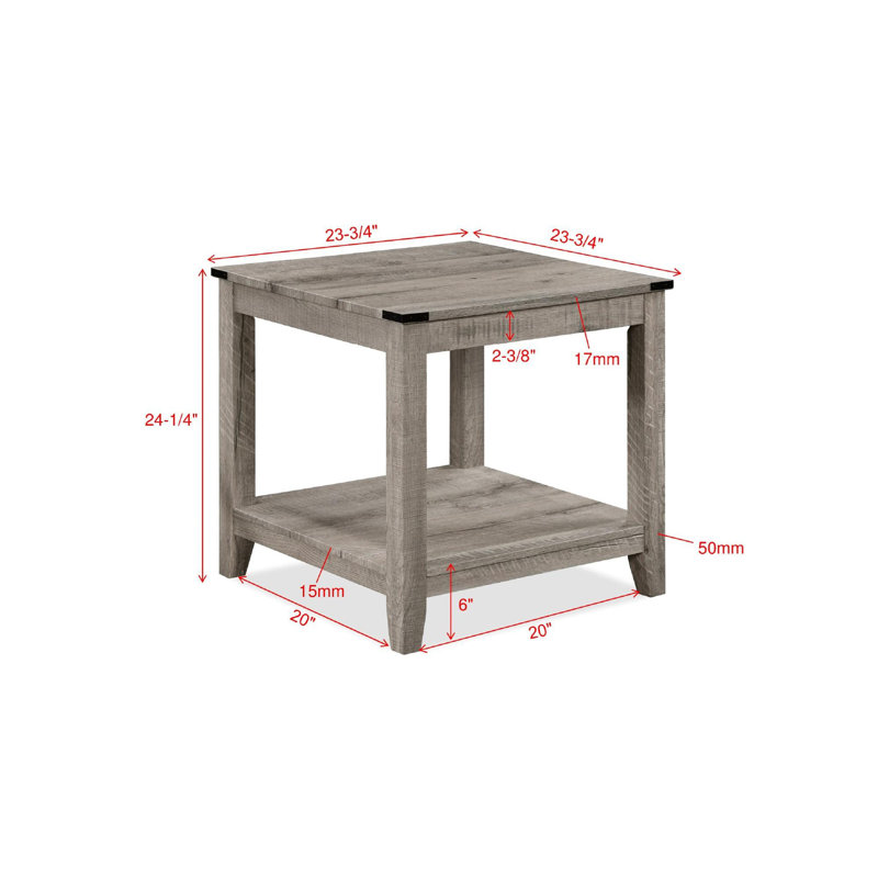 3-Piece Cocktail Set Wooden Table Top Rectangular Coffee Table and Two Matching Square End Tables, Brown/Grey
