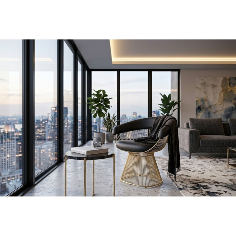 Chaise d'appoint moderne en simili cuir végétal avec base en fil métallique doré Pangea Home Fern - fauteuil contemporain pour le salon ou la salle à manger