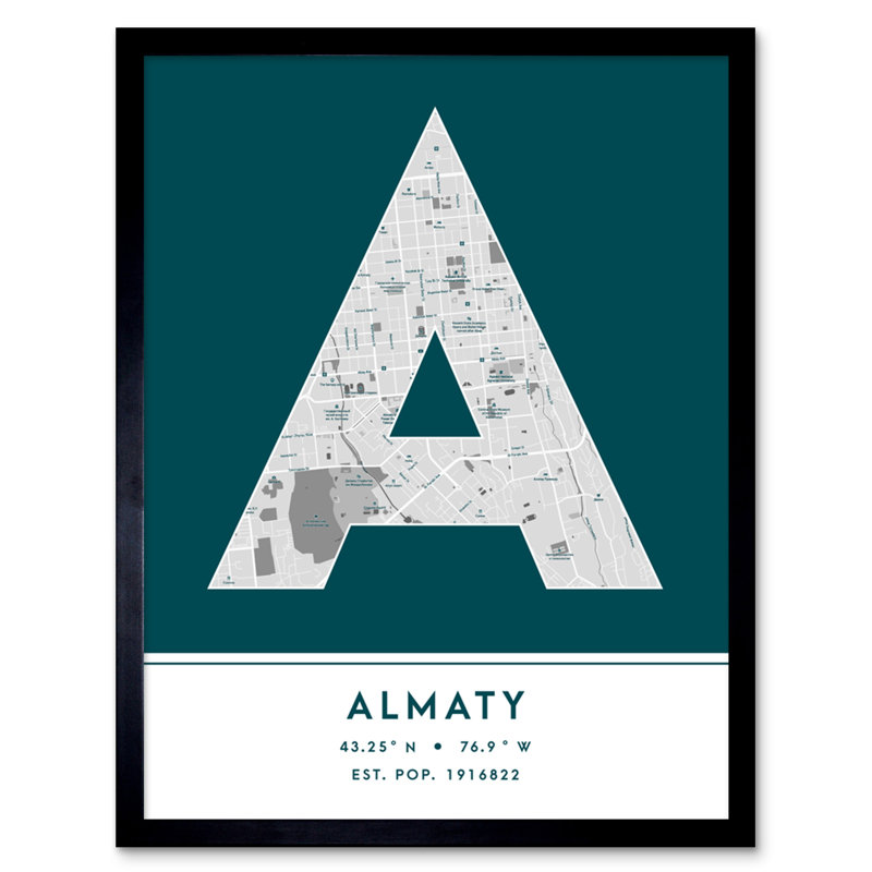 Almaty City Map Almaty Kazakhstan City Map - Single Picture Frame Typography
