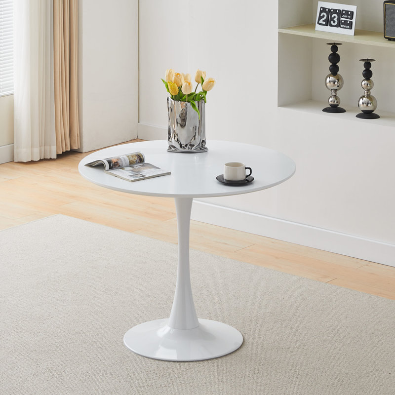 Delran Round Metal Base Dining Table, White