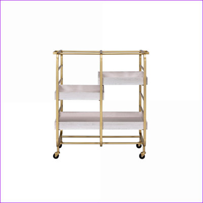 Chariot de service, Vorrik Gold & amp; Blanc délavé avec plateaux amovibles Roulettes | Or | Métal