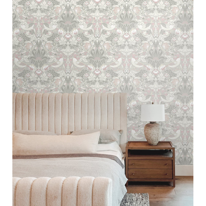 Rouleau de papier peint L 33 pi x l 20,9 po, Gris clair / pétale de rose