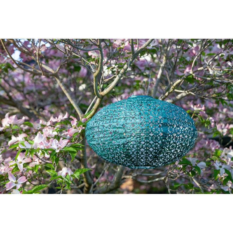 Emerald Green 14" Vintage Solar Powered Outdoor Lantern