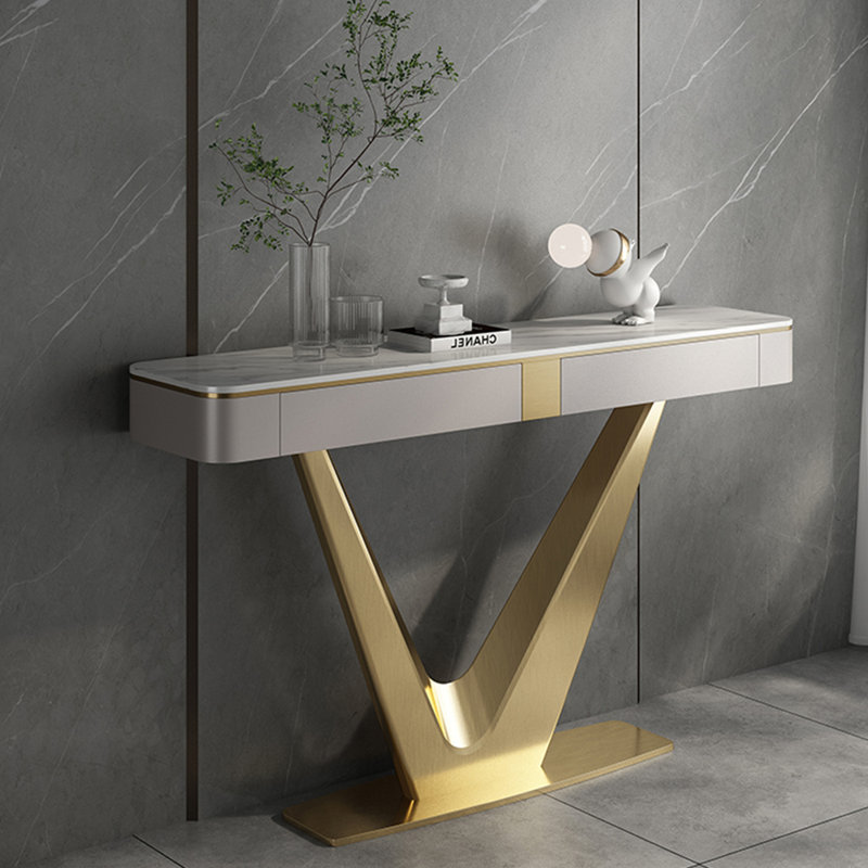 Italian-style light luxury high-end console table, White/Light Gray, 35" H x 47.2" W x 13.8" D, Gold