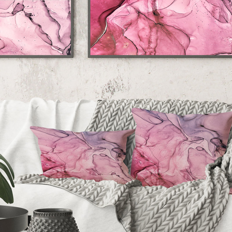 Coussin décoratif rose et bleu à motif abstrait en marbre II 12 po x 20 po
