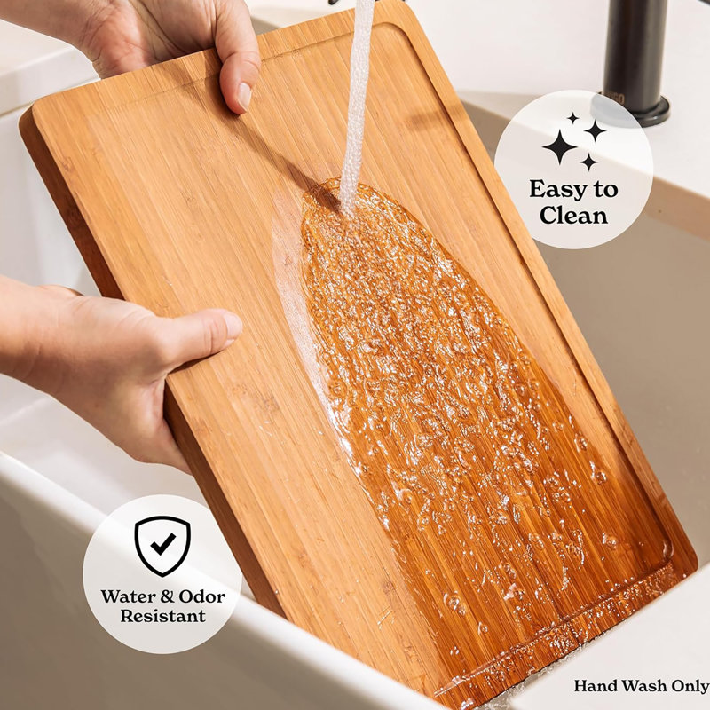 Ensemble de 3 planches à découper en bambou pour la cuisine, Brun