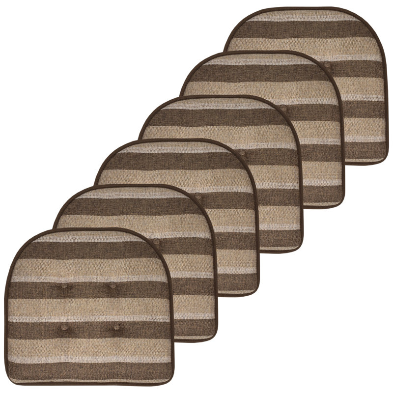 Bradford Striped Indoor U Shaped Memory Foam 17" x 16" Chair Cushion, 4, Chocolate/Beige