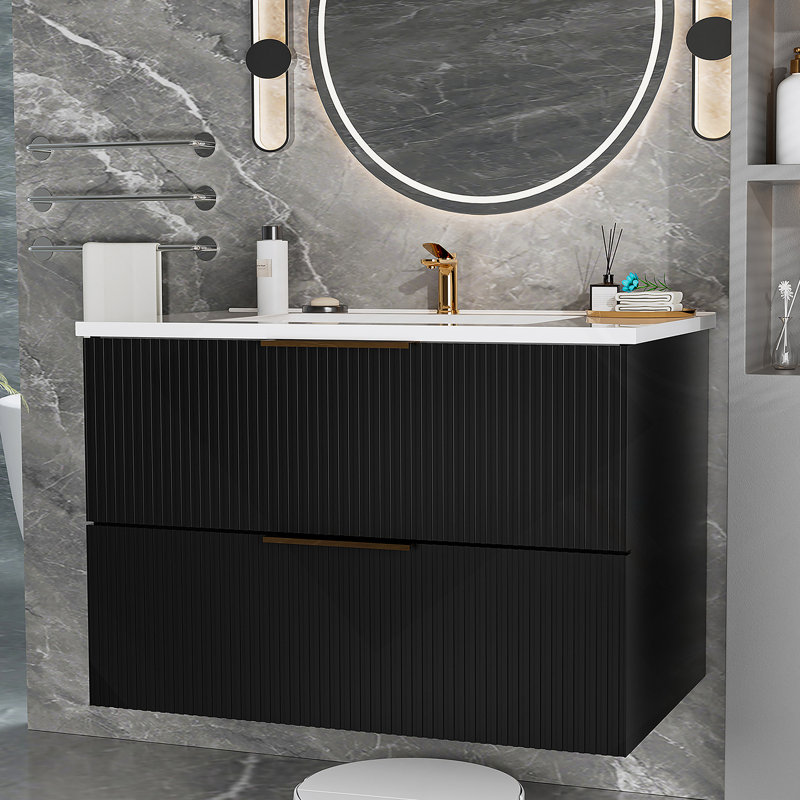 Armoire de salle de bain en bois, 36", Noir