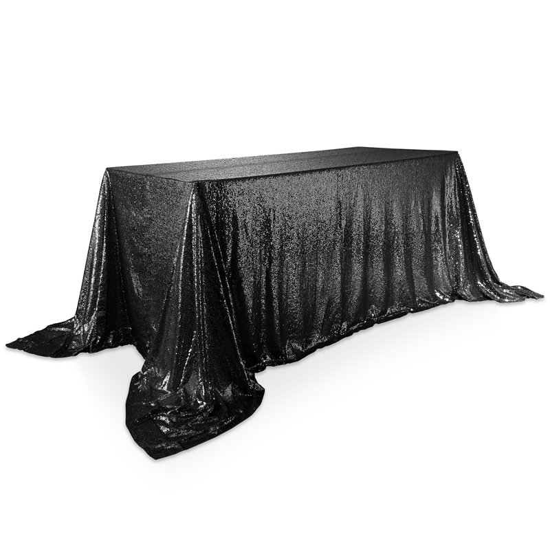  Solid Color Sequin Wedding Tablecloth, 156" x 90", Black