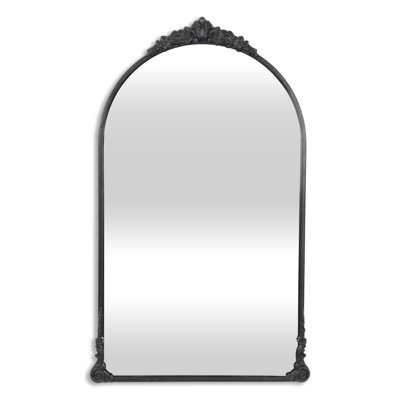 34" Black Metal Arch Accent Mirror