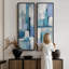 Blocs géométriques bleu sarcelle et gris – Ensemble de 2 impressions sur toile encadrées, 152 x 51 cm et 152 x 76 cm.-134804099-134804098