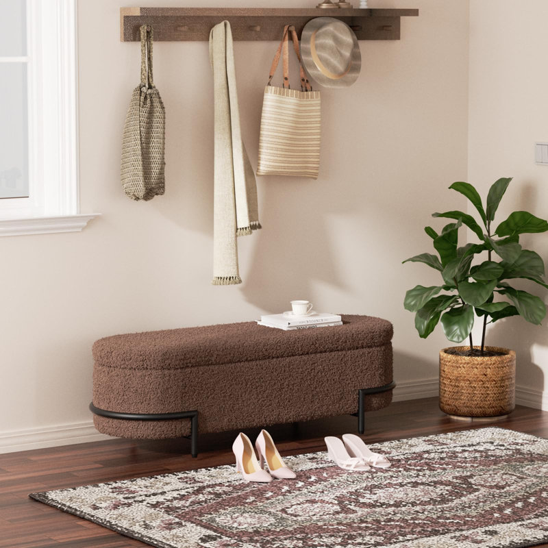 Kendelyn Upholstered Storage Bench, Brown, 17.7" H x 52.4" W x 16.5" D