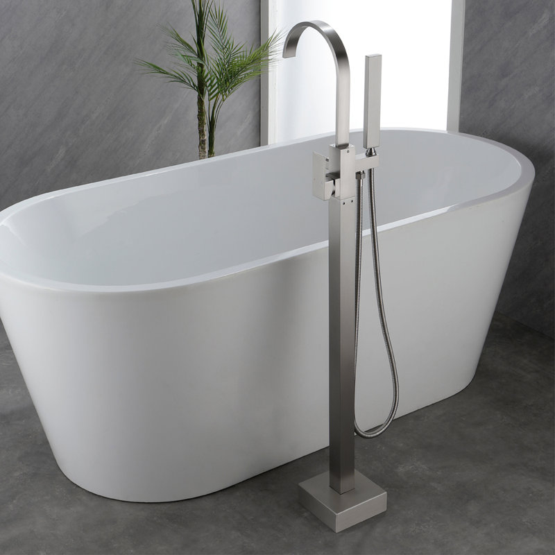 1 Handle Floor Freestanding Tub Filler with Diverter, Brushed Nickel