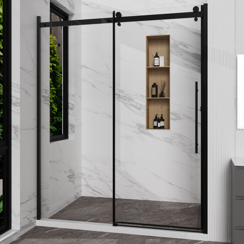 60 po X P 72 po H Porte de douche coulissante simple sans cadre au fini noir mat