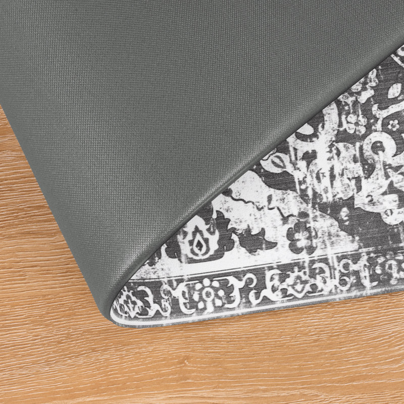 Ensemble de tapis et de tapis de cuisine anti-fatigue Jainiyah (ensemble de 2), Gris foncé / Blanc