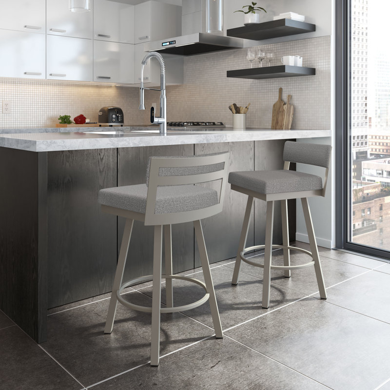 Tabouret de bar et de comptoir pivotant Lowndesboro, Tabouret de bar (siège d'une hauteur de 30,75 po), Gris clair mat