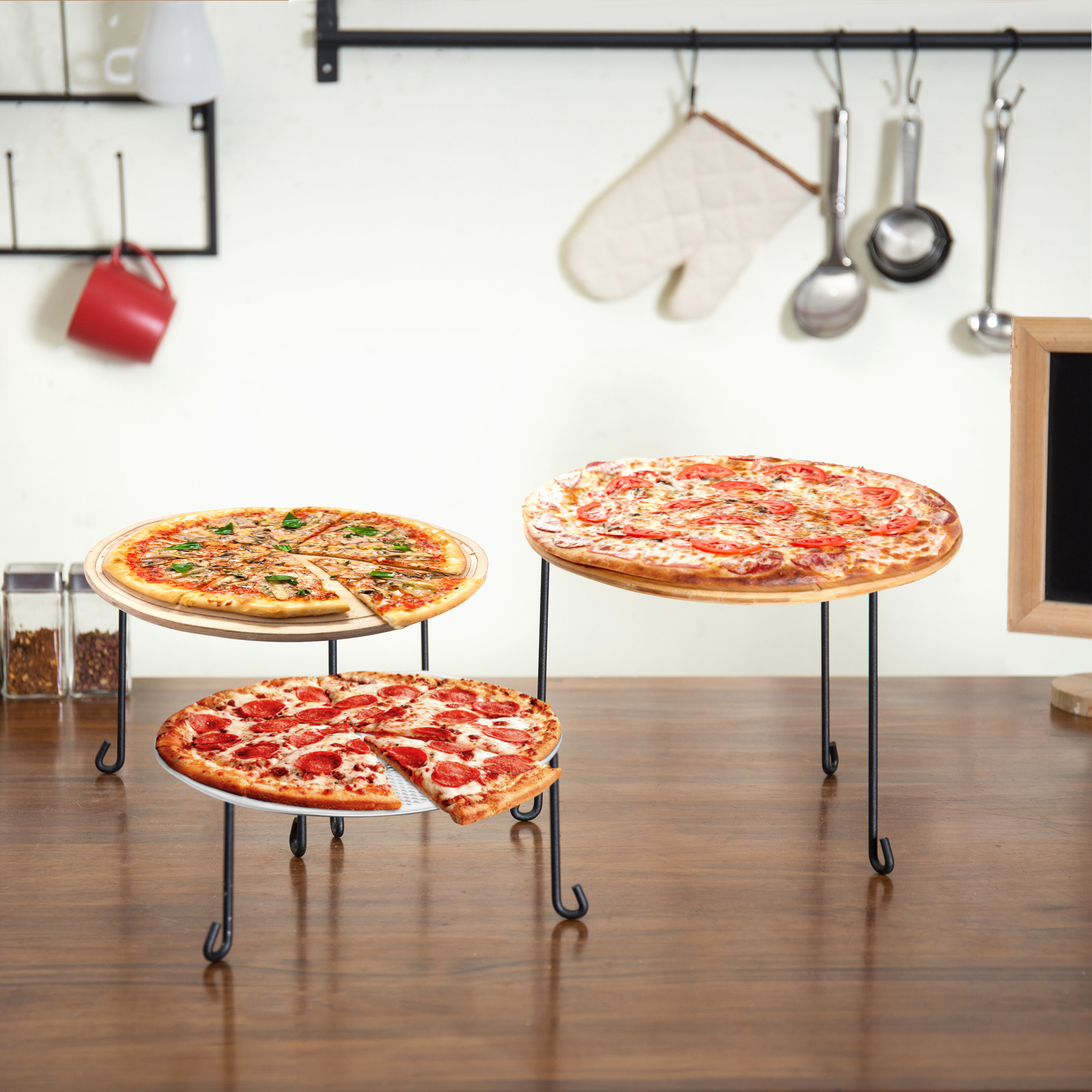 Winston Porter Kopris Pizza Pan Risers Racks Serving Set | Wayfair