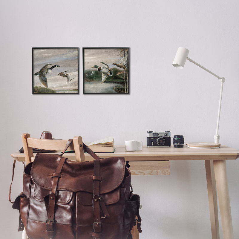 Oies et canards dans la nature, ensemble de 2 giclées encadrées, design par Ruane Manning, H 12 po x l 12 po